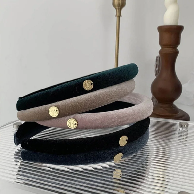 Korean Velvet Solid Color Gold Standard Headband Female Head Buckle High Skull Top Simple Hair Clip New Headband HairAccessories