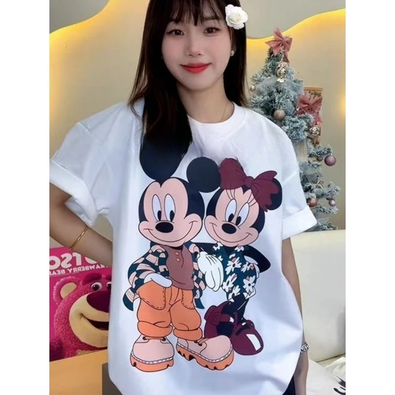 

2026 Summer New Women's Plus Size Mickey T-shirt - 100% Cotton, Unique Designer Print, Loose Versatile Casual Short Sleeve Top