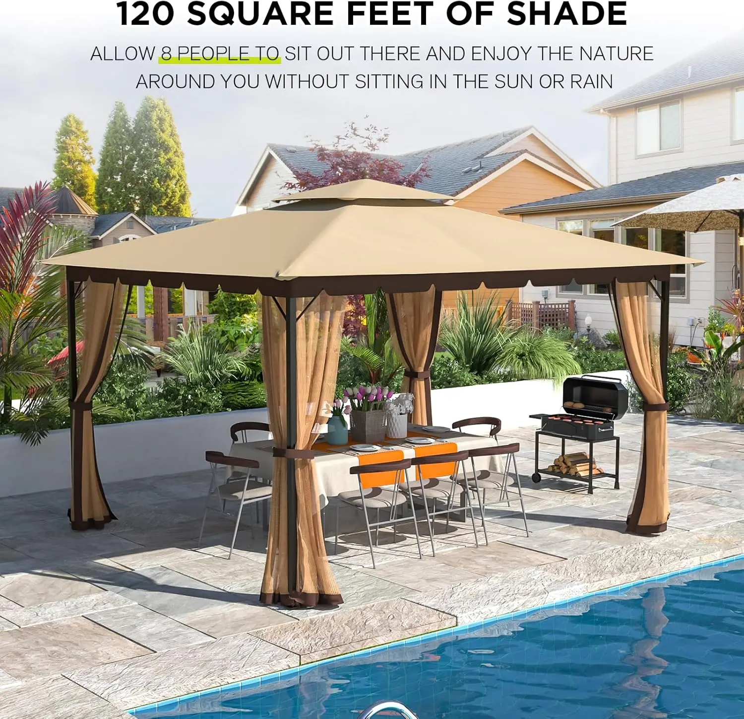 [New-Gen] Outdoor Patio Gazebo 10x12,Gazebo with Mosquito Netting[Metal Heavy Duty Frame],Outdoor Canopy Gazebo with Mosquito