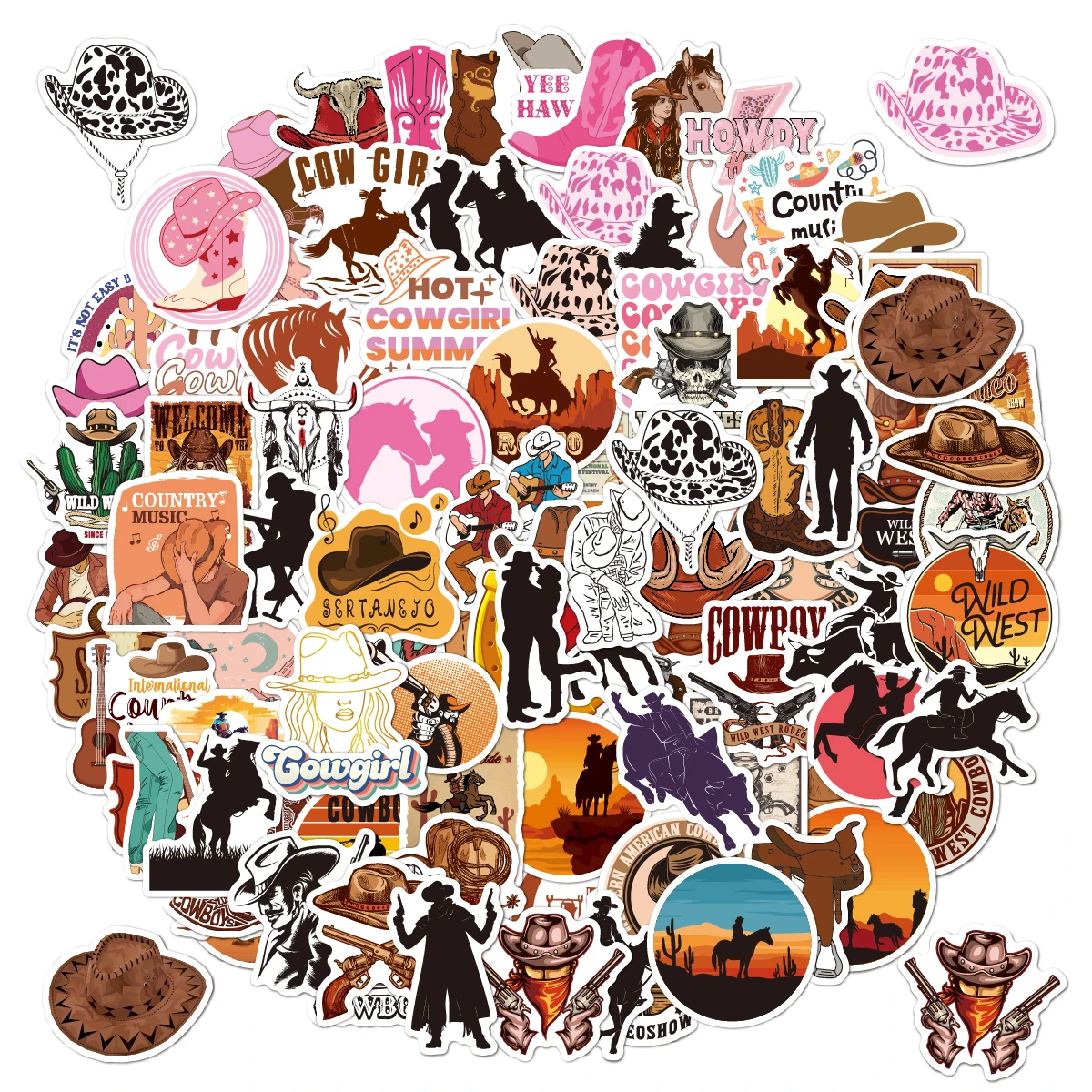 Cowboy Sticker 50 PCS Country Western Cowgirl Decals Vinyl Waterproof Sticker for Water Bottle Laptop Luggage Helmet Skateboard