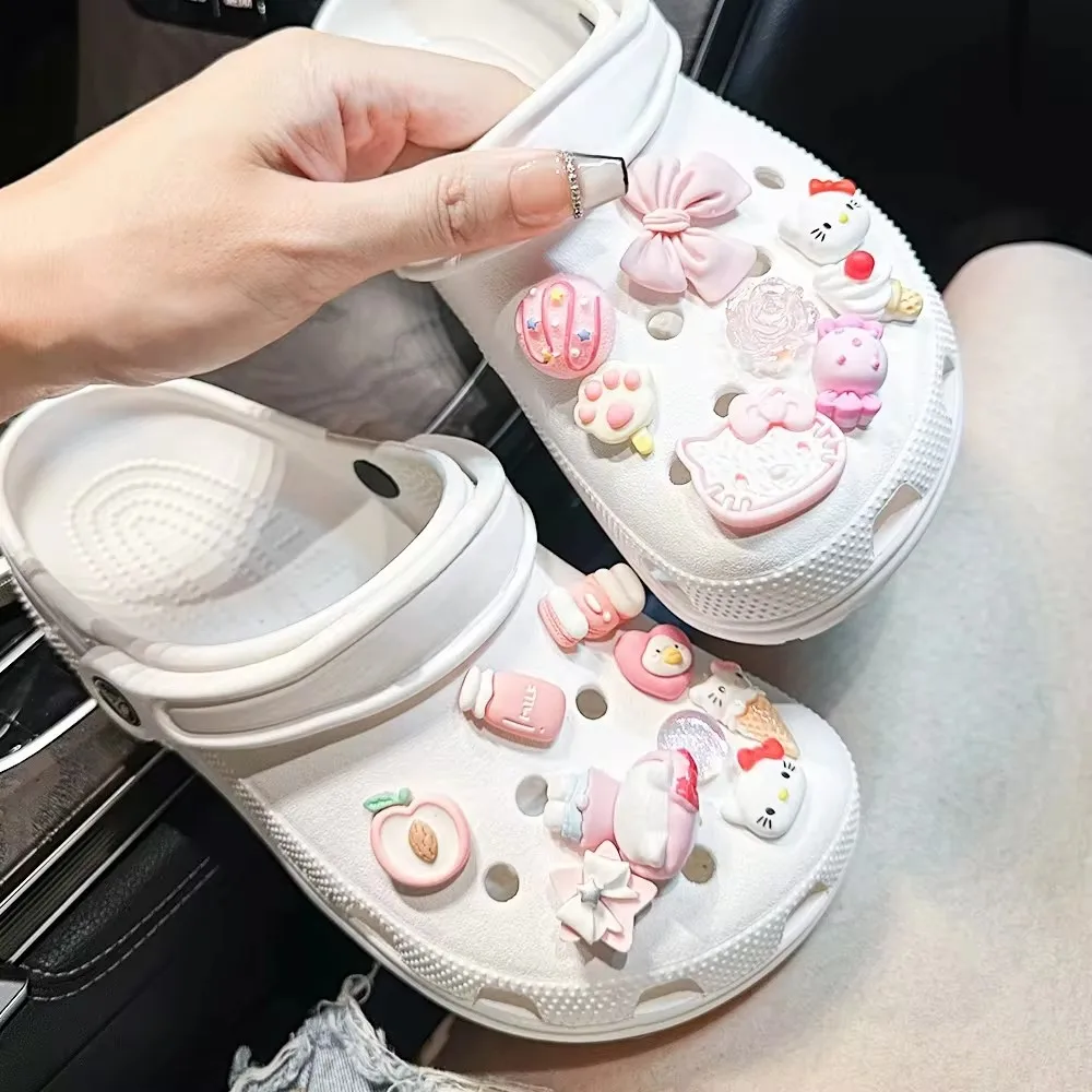 MINISO Set Pink Cartoon Cat Shoes Accessories Fabric Bow DIY Wristband Buckle Women\'s Removable Wooden Clogs Sandal Buckle