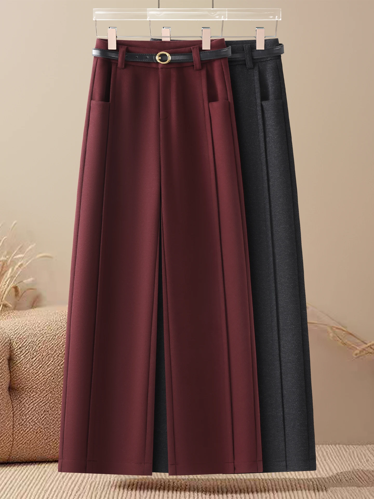 

High Waist Wide Leg Pants Women's Autumn Winter New Loose Casual Suit Pants Slimming Drape Straight Leg Pants Woolen Trousers