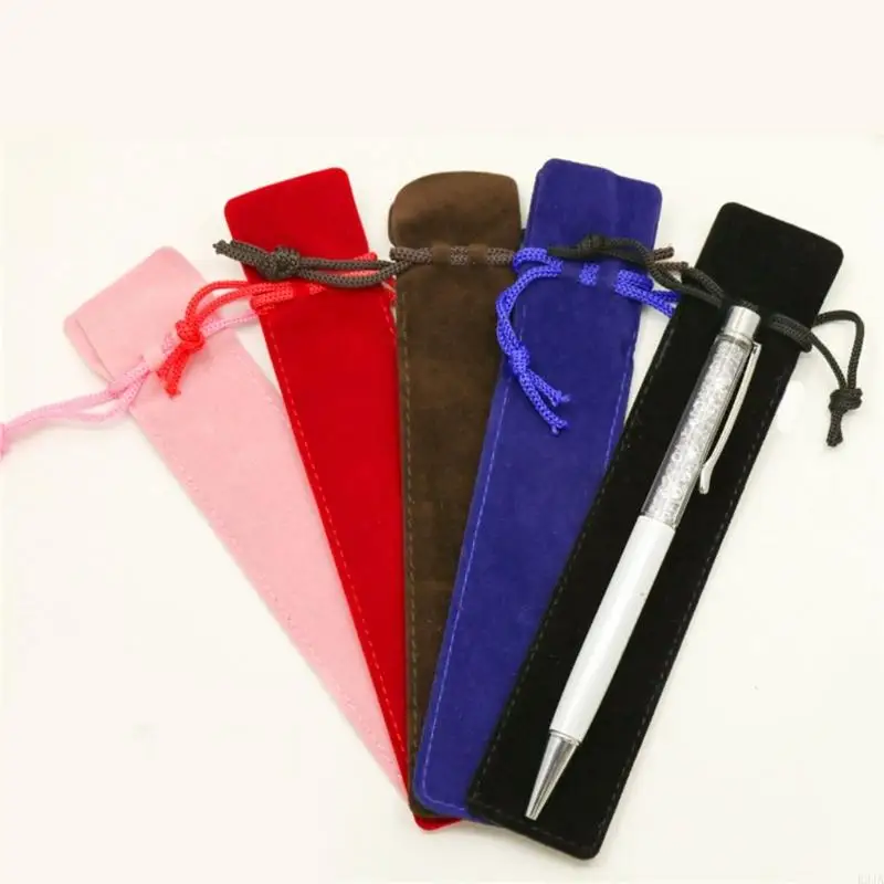 R9JA 1 Piece Dropstring Pen Pouches Solid Color Single Ballpoint Pen tas tas