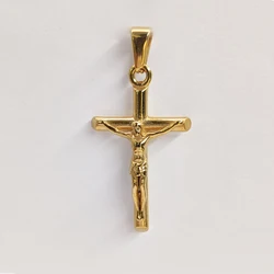 Jesus Cross 18k Gold Plated Stainless Steel Pendant Necklace For Men Unisex Religious Waterproof  Jewelry Accessories