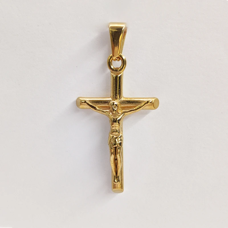 Jezus Krzyż 18-karatowy pozłacany naszyjnik ze stali nierdzewnej dla mężczyzn unisex religijne wodoodporne akcesoria jubilerskie