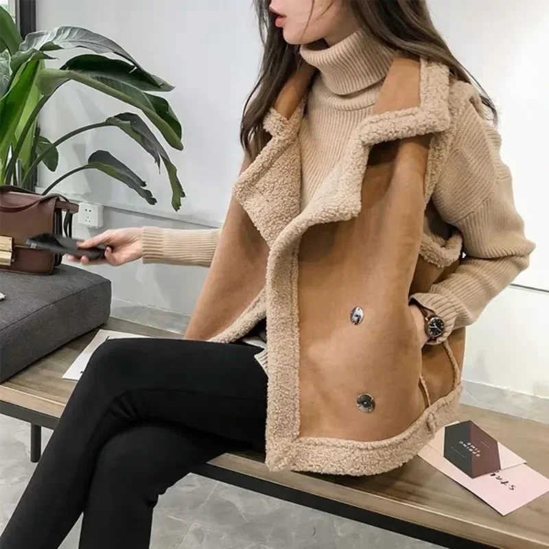 Lamb Wool Vest Women\'s Autumn and Winter New Loose Sleeveless Vest Waistcoat Suede One-piece Suede Vest Jacket