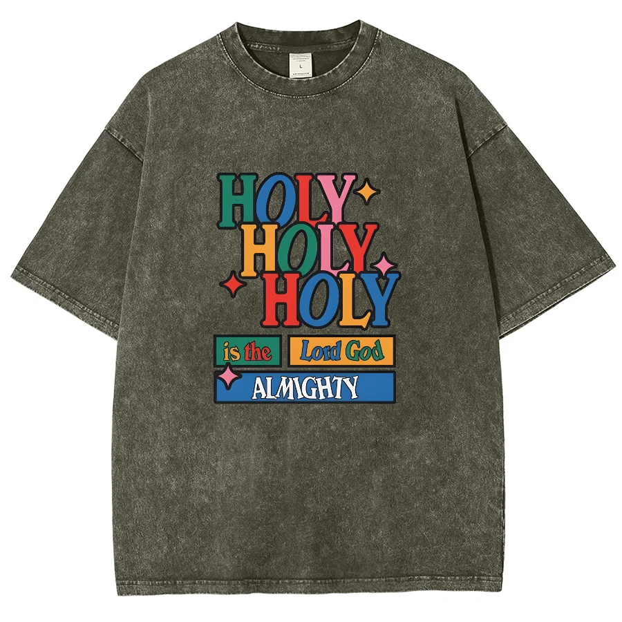 Holy! Y2K Washed Short Sleeves T-Shirt, Cartoon Creative Printed Unisex Vintage Streetwear New Fashion Casual Plus-Size Tops
