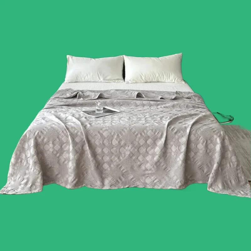 2025 new class A solid color cotton gauze jacquard towel quilt hollow blanket student dormitory leisure blanket