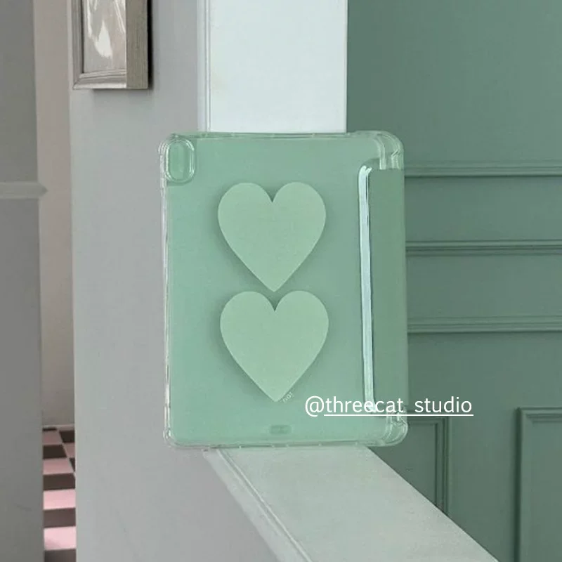 Green Big Love Heart Korea Tablet Cover For iPad 10th 11th Gen 7/8/9 10.2'' Case For Air 4 5 6 7 11 Air 2 9.7 Pro 11 Mini 6 7