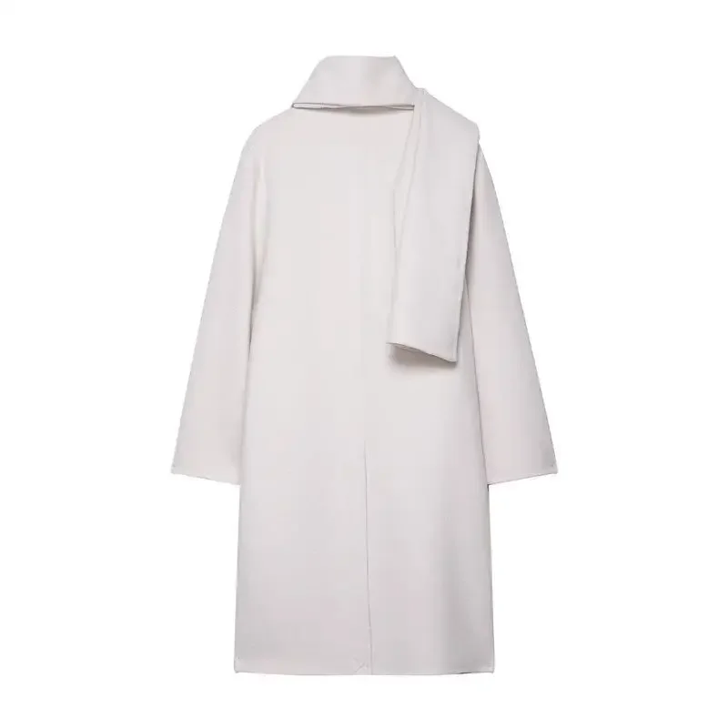 

Women's Long Coat Outerwear Scarf Collar Autumn Wind Style Cross-Border Fashionable Casual Long Sleeve Wrap Neck Coat
