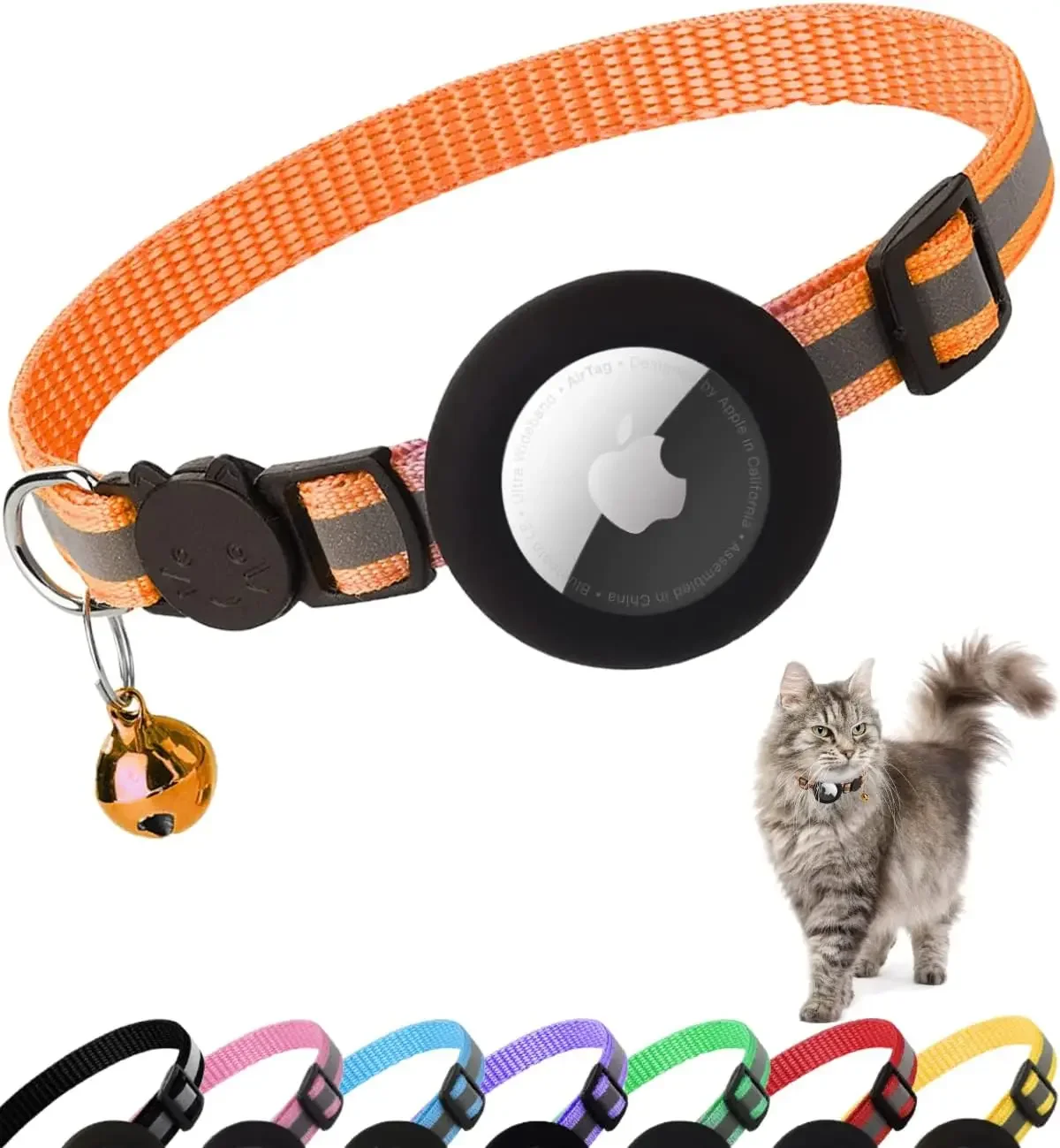 Cute Cat Collar Airtag Breakaway Reflective Kitten Collar with Bell for Apple Air Tag Holder Bell Nylon Silicone Collar for Cats view 6