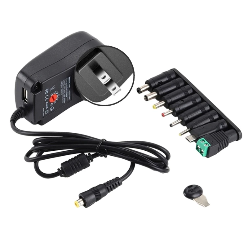 AC100-240V 50/60HZ Multi Purpose Power Supply Adapter 30W DC3V-12V USB 5V2.1A Adjustable + 8pcs Connectors for Laptops Dropship