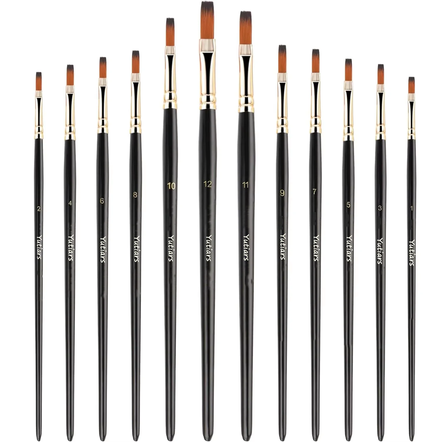 12pcs Flat Paint Brushes Set, Synthetic Nylon Bristles, Professional Artist Brushes for Oil, Acrylic, Watercolor Painting