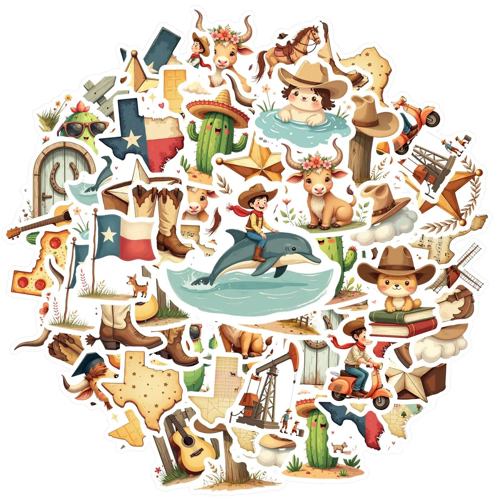 35pcs-50pcs Rustic Cactus Stickers Charming Rodeo  Stickers Teacher Reward Stickers For Guitar DIY Skateboard Laptop DIY