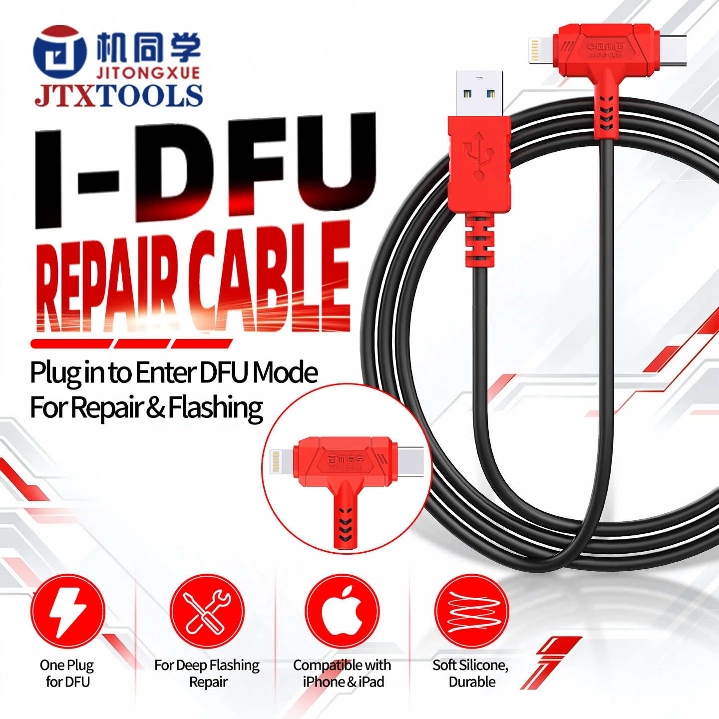 JTX 2in1 I-DFU Repair Cable Plugin To Enter DFU Mode For IP8-16 Series Ipad 2018-2021 MAC Pro Mini M1 Repair Flashing