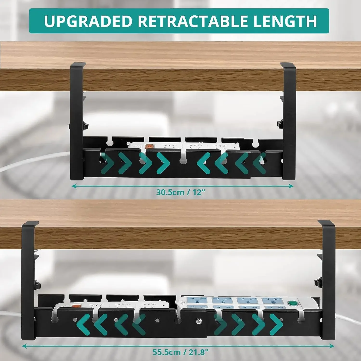 Cable Organizer No Drilling Extendable Under Desk Cable Management Metal Cable Tray Clamp Retractable Power Strip Cord Holder