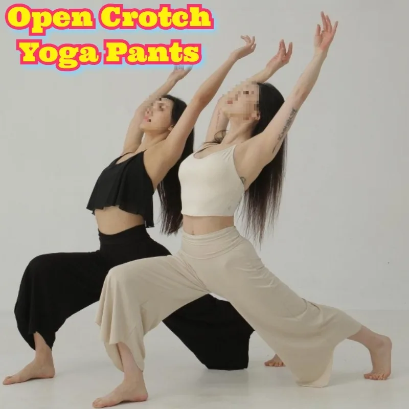 سراويل يوجا نسائية مفتوحة المنشعب ناعمة تشبه الساق واسعة الساق سراويل تدريب عالية التمدد ملابس رقص واسعة سراويل رياضية عالية الخصر