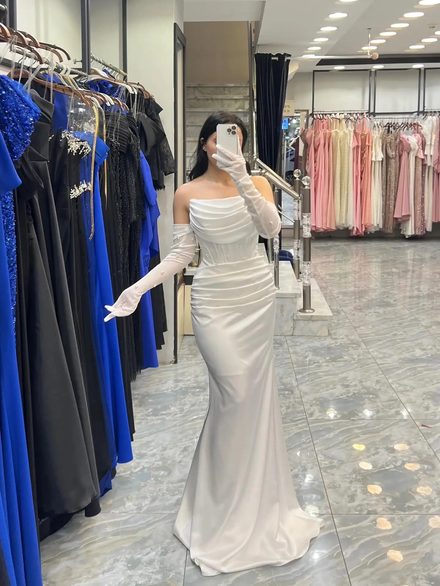 فستان حفلات أنيق مخصص بدون حمالات أبيض حورية البحر فساتين سهرة للحفلات بطول الأرض مناسبة خاصة سعودية #2