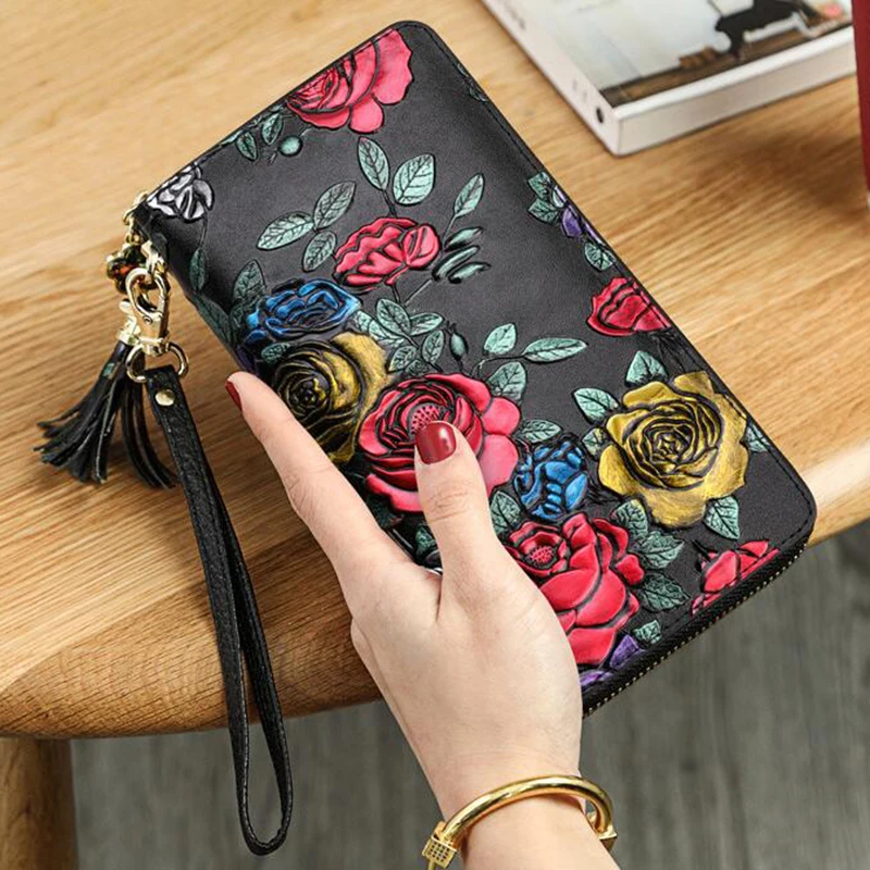 Floral Printed Leather Wallet Women Anti RFID Coin Purse Zipper Phone Wallet for Wedding Anniversary Party Gift