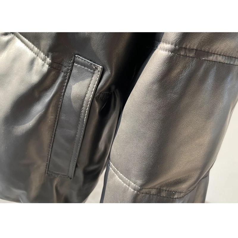 Doudoune en cuir véritable pour femme, col en fourrure de raton laveur, à capuche, en peau de mouton, duvet de canard blanc, manteaux chauds épais, hiver 2025