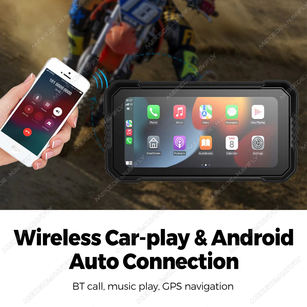 6inch Portable Motorcycle GPS Navigation Rear DVR Drive Recorder TPMS  IP67 Waterproo Wireless Carplay Android Auto Moto Monitor