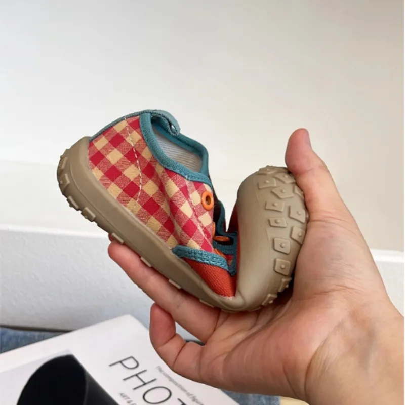 خريف جديد للأطفال حذاء قماش الفتيات الربط اللون المتناقضة واسعة مستديرة رئيس أحذية رياضية طفل رياض الأطفال داخلي حذاء كاجوال #6