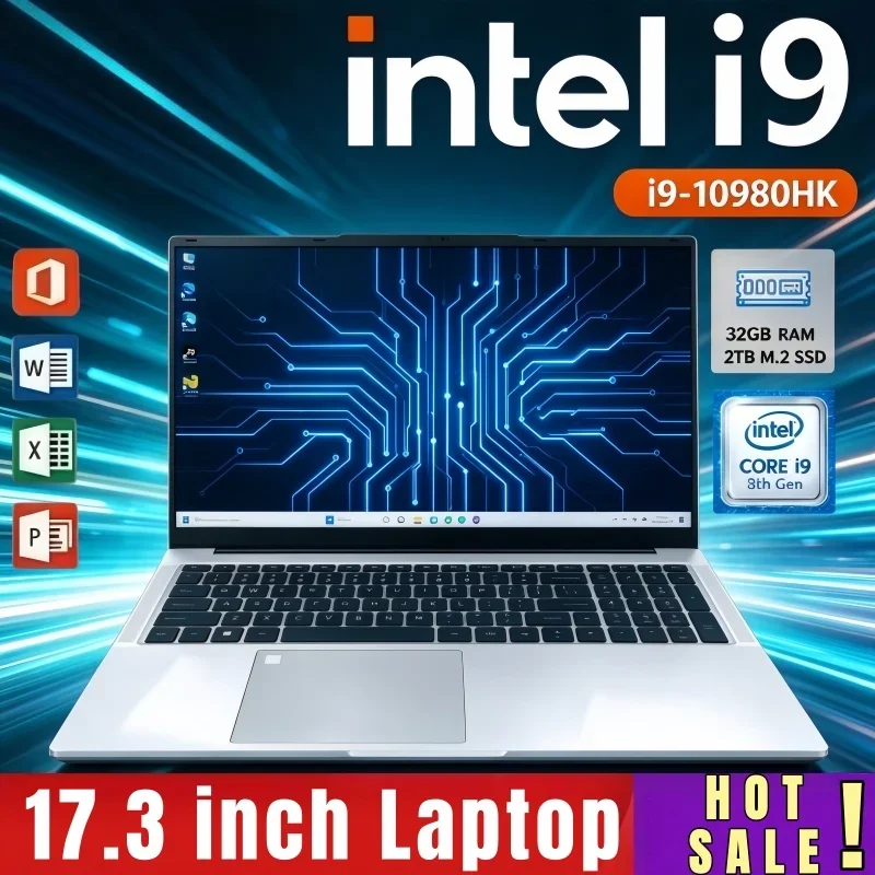 17.3 Inch HD Screen Notebook Intel I9-10980HK 32GB RAM 2TB SSD Win11 WiFi6 BT5.2 Fingerprint Unlock For Office Entertainment