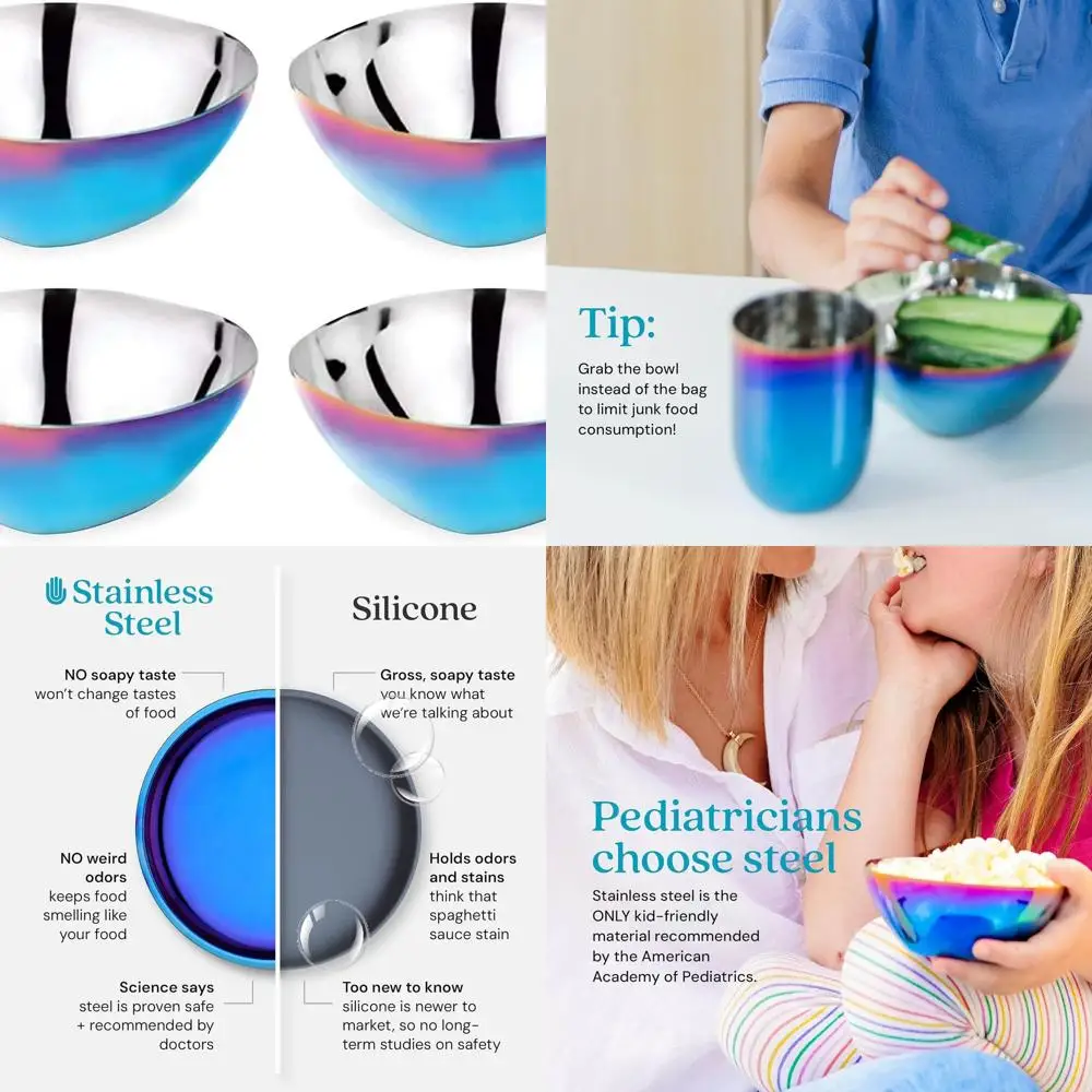 

Durable Stainless Steel Toddler Bowls, Pediatrician-Approved, Non-Toxic, Easy Clean, Dishwasher Safe, Set of 4 Blue