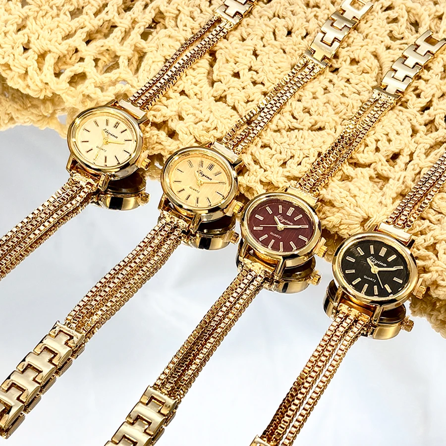 Vintage Gold Oval Chain Light Luxe Wrist Watch for Women
