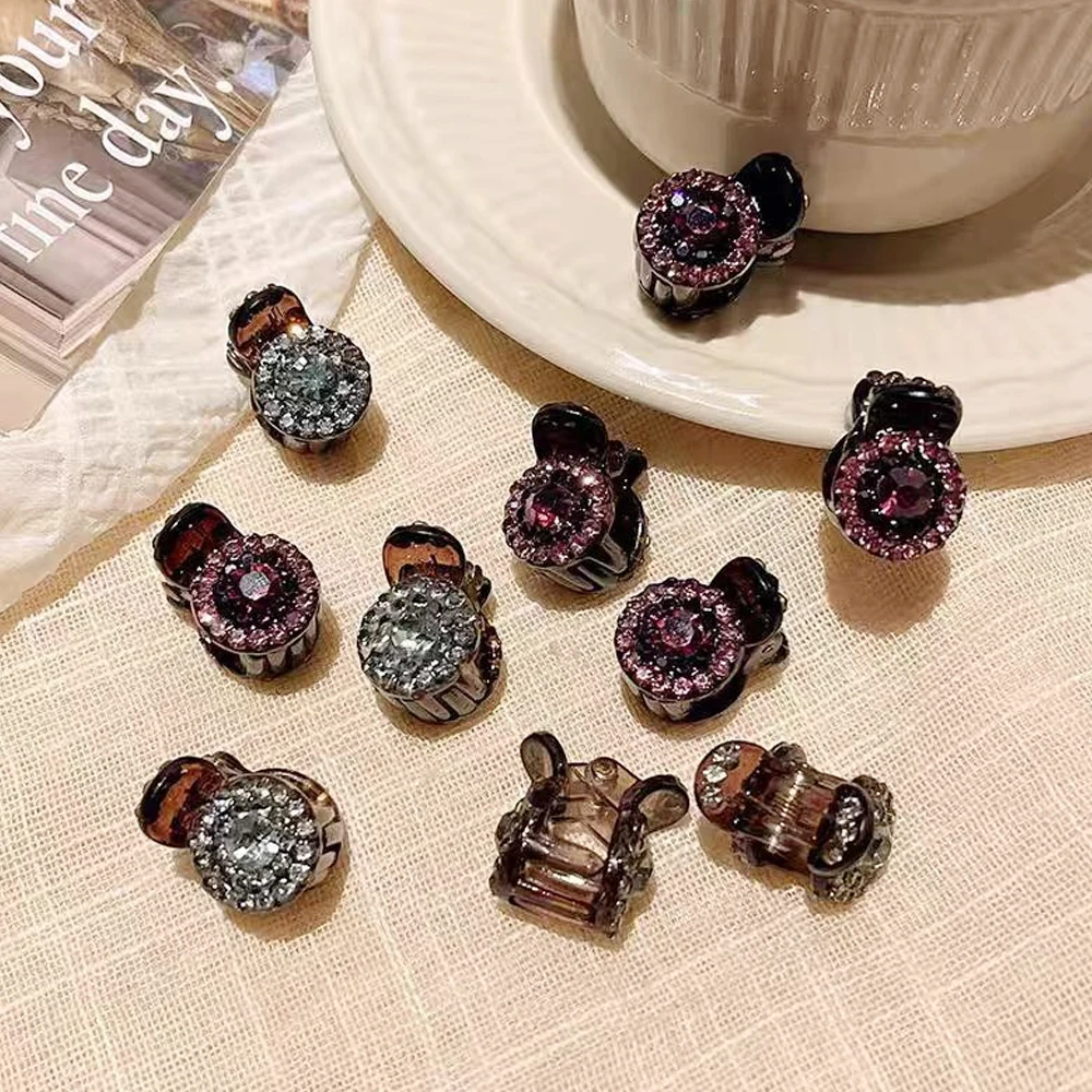 Artiglio per capelli di lusso con strass completo Ragazza Ins Stile Mini formato Clip di squalo rotondo per capelli sottili Decorazione con botto laterale Copricapo per uso quotidiano