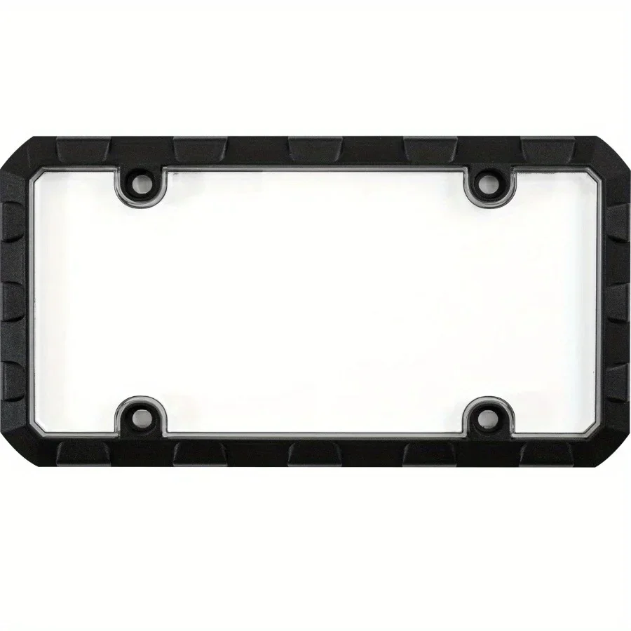 

Heavy-duty black and clear license plate frame combo, finished in matte black, for easy installation and durability.