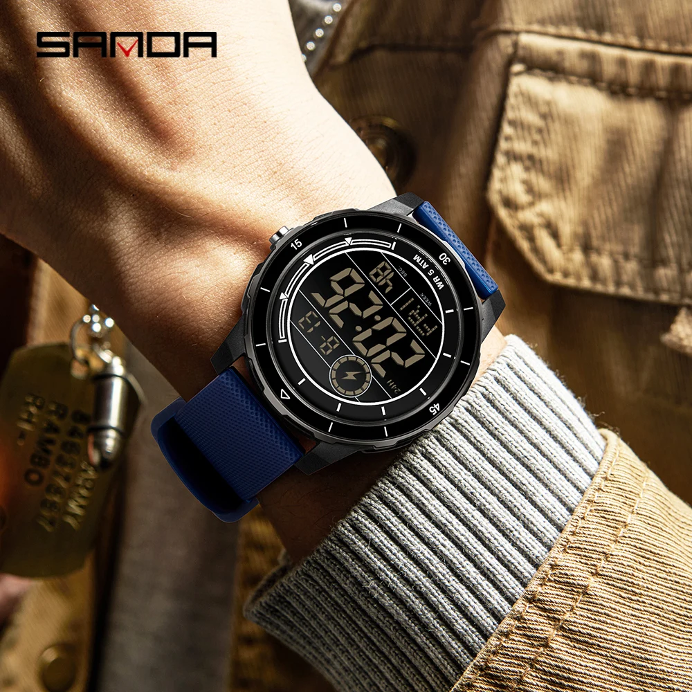 موضة SANDA جديد 2205 ساعة إلكترونية فاخرة للطلاب الرياضة في الهواء الطلق مقاوم للماء توقيت الطالب ساعة رقمية إلكترونية 2025