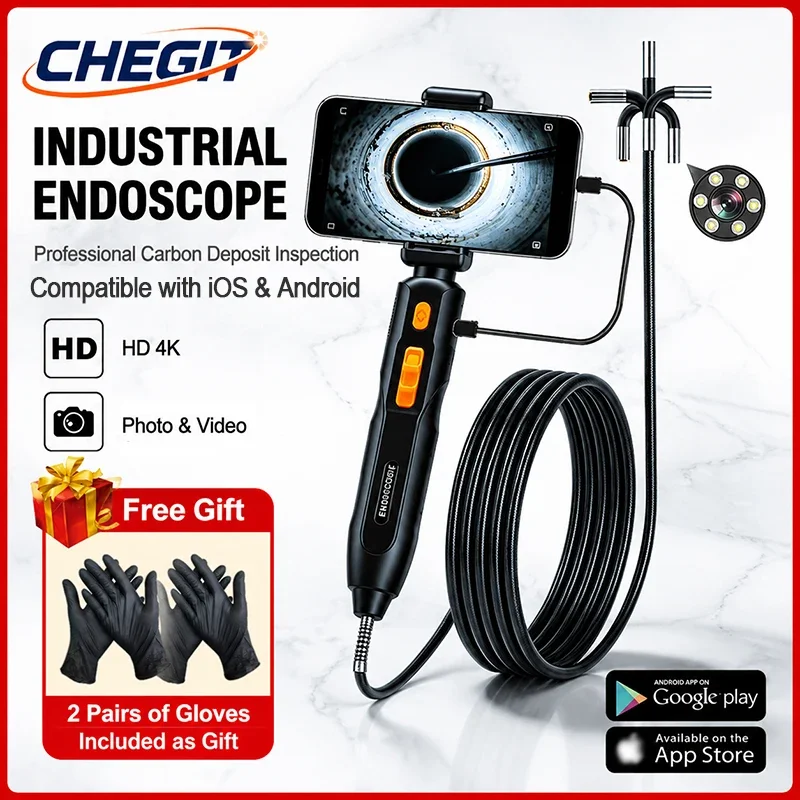 

360° 4K UHD Endoscope Camera Articulating Borescope Waterproof IP67 Endoscope For Android/iOS Phone Commercial use