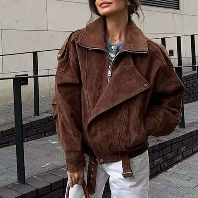 

2025 Long Sleeve Outwear Streetwear Fashion Outerwear Casual Loose Woman Jackets Coat Trench Coat Women's Suede Jackets zartins