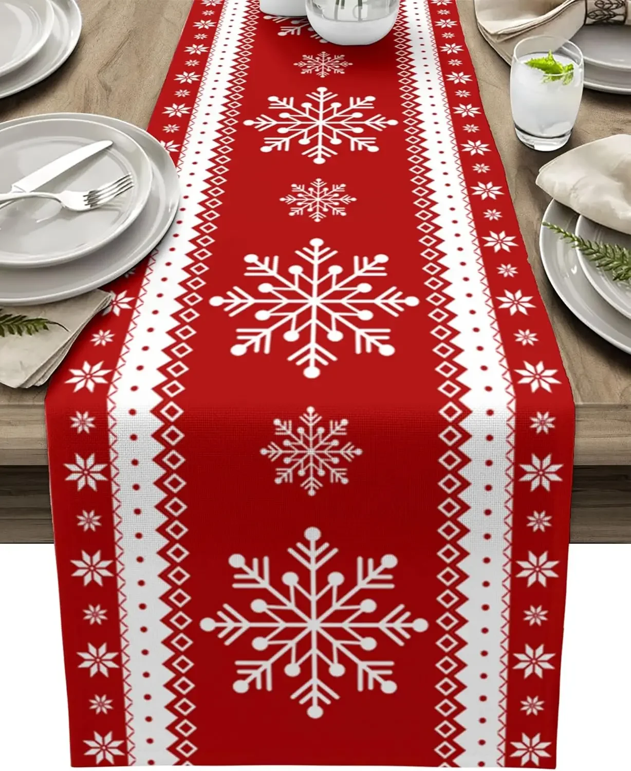 Christmas Snowflake Linen Table Runner Party Decor Reusable Winter Xmas Kitchen Dining Table Runner Christmas Decorations