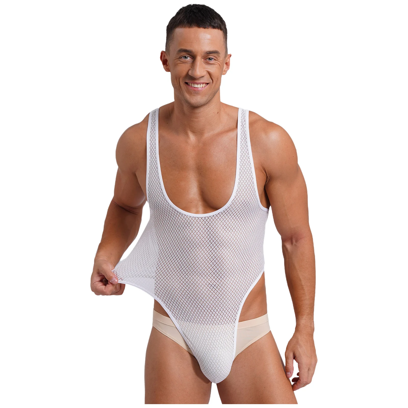 

Sexy Bodysuit Mens Transparent See Through Thong T-back Tight Bodysuit Muscle Showing for Hot Nights Lingerie Gays Sleepwear