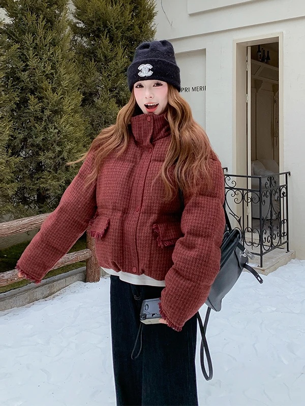 레드 태슬 오르트 티엔드 두 다운 자에 여성 패션 슬레 겨울 아우터웨어 따뜻한 출퇴근용 한국식 루즈핏