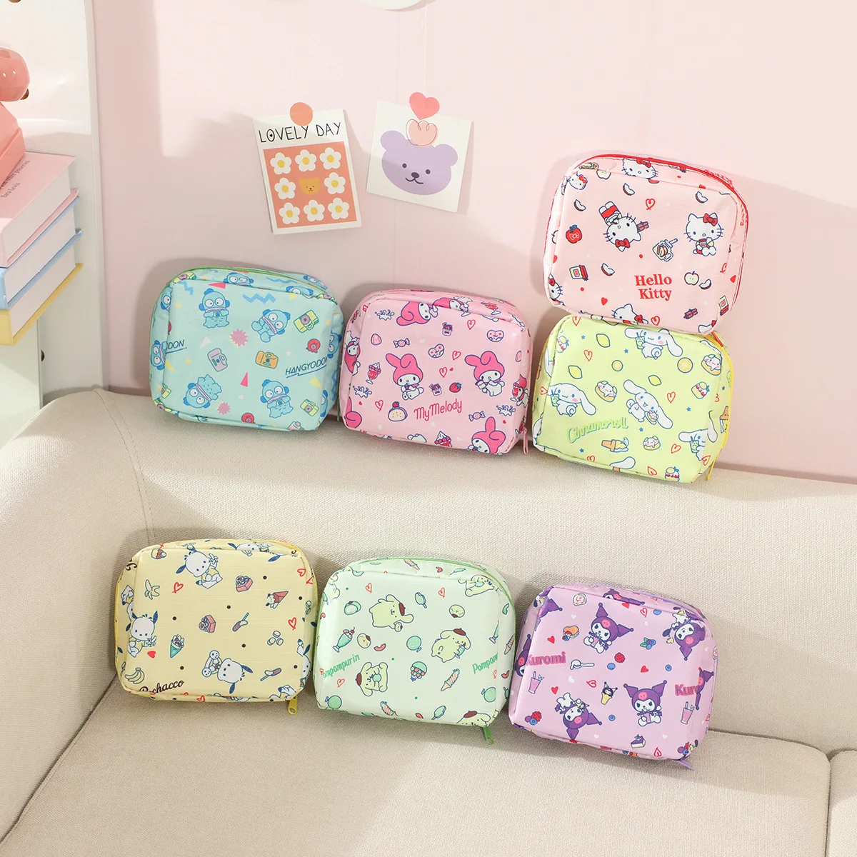 

Sanrio Hello Kitty Kuromi Portable Menstrual Bag Cute Girly Cinnamoroll Hangyodon Pochacco Capacity Sanitary Napkin Storage Bag