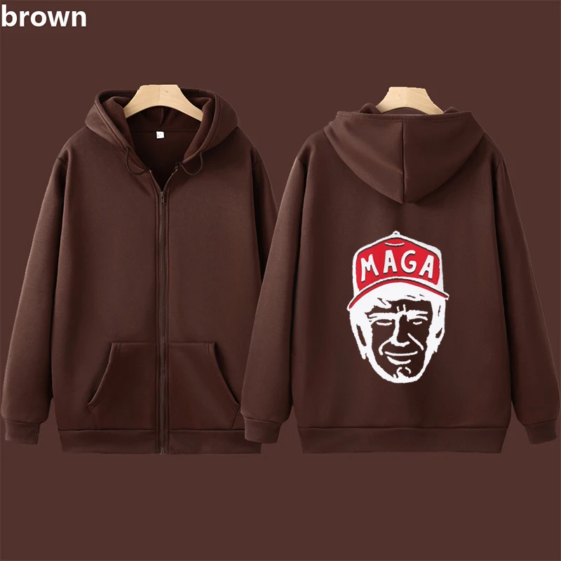 Maga Trump Simple Cartoon Line Style Zip Sweatshirts 2025 Presidential Clothing For Men Women Gifts For Trump Supporters