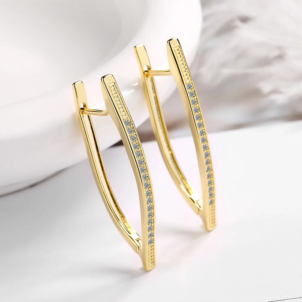 Simple V-Shape Irregular Geometric Ear Buckle Design Korean Stamp 925 Sterling Silver color Zircon Earrings Woman Fine Jewelry