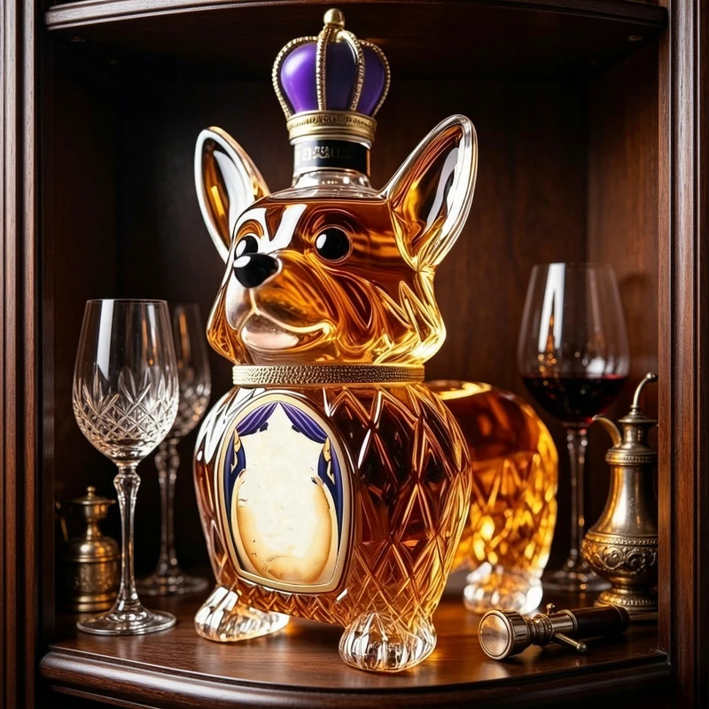 350ML Whiskey Decanter Wine Bottle Art Statue Figurine 3D Corgi Whiskey Decanter Creative Animal Glass Wine Bottle Decanter