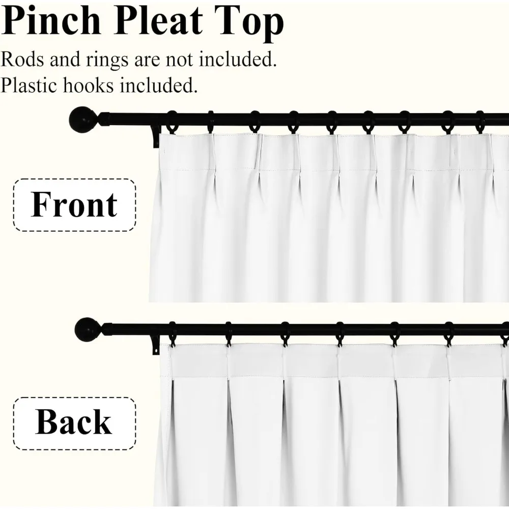 Rideaux occultants extra longs de 20 pieds avec embrasses, polyester isolé thermique pour fenêtres hautes, conception à plis pincés