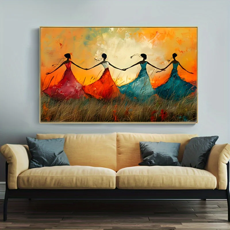 Charming Dancing Girl in Colorful Skirt Poster Prints Four Dancers Canvas Painting Wall Art Picture Living Room Cafe Home Decor