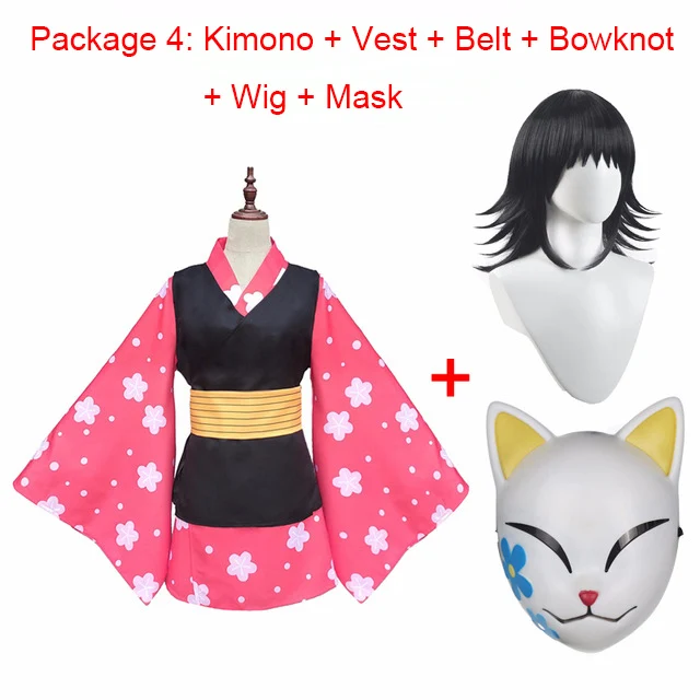 Anime Kimetsu No Yaiba Makomo Cosplay Costume Women Kimono Uniform PVC Mask Wig Halloween Party Costumes