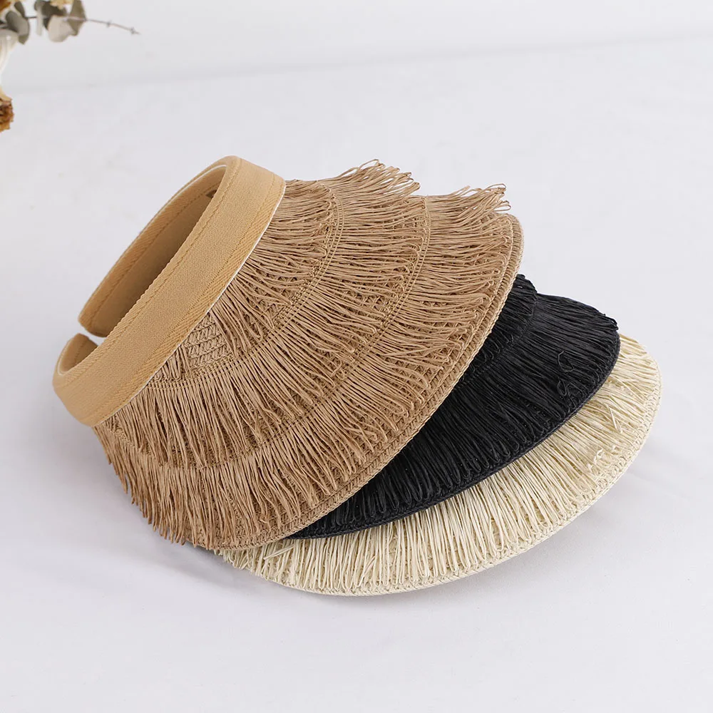 

2023 hats for women Golf cap straw hat women's hats for the sun New Women hat Summer hat Empty cap Tassel hat bag suit sun visor