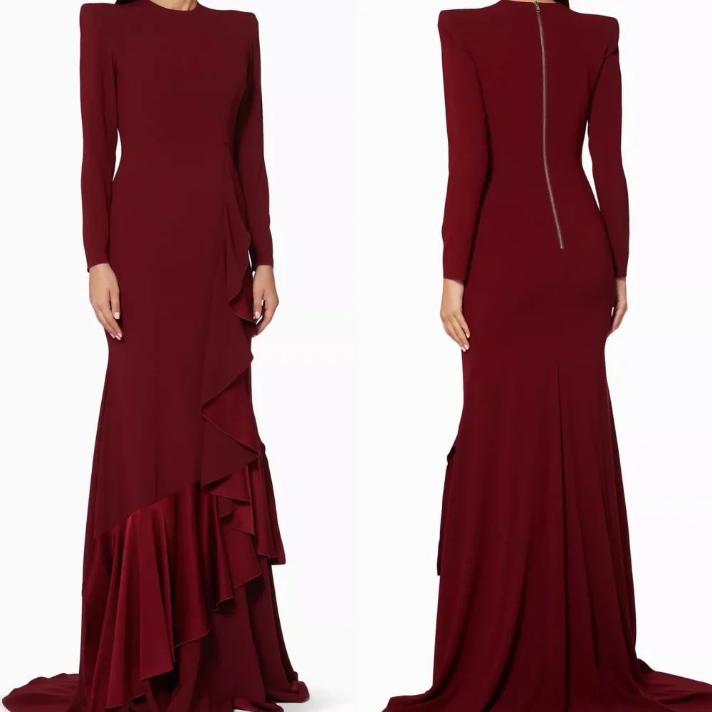 Customized Simple Sizes Available Jersey Pleat Ruched Mermaid High Collar Long Dresses Bespoke Occasion Dresses Modern Style