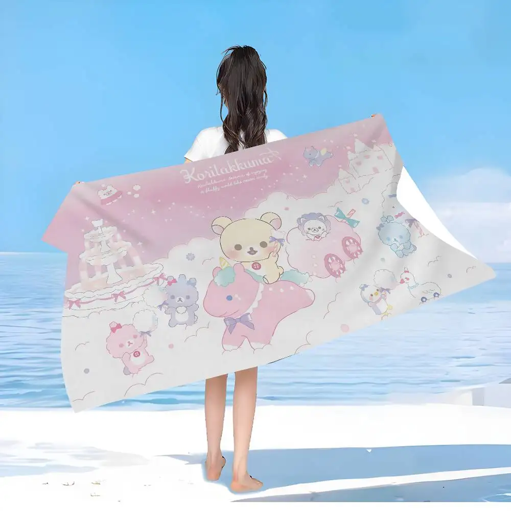 Popular Cute R-rilakkumas bear Big Microfiber Beach Towels Quick Dry Towel Sand Beach Towels Pool Towel for Travel Swim Pool