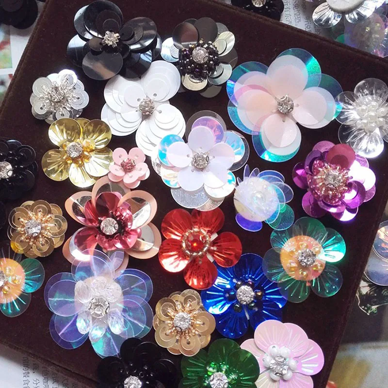 20PCS/Pack Random Sequins Flower Shape Patch Cute Sew On Patch for Clothing Jeans Jacket Hat Shoes Decoration