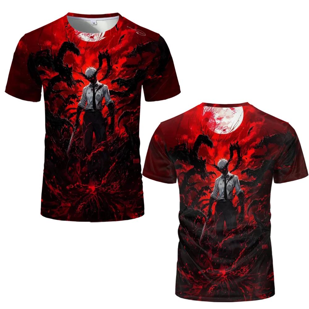 Red Moon Doomsday Mutation Pattern Full Body 3D Printing Pattern T Shirts Japanese Anime Style T-shirt Loose Casual Street Wear