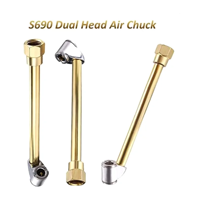 A45I Air Chuck Set-S699 1/4In Closed Ball Air Chuck & S690 1/4In Dual Head Air Chuck for Tire Inflator Gauge and Compressor